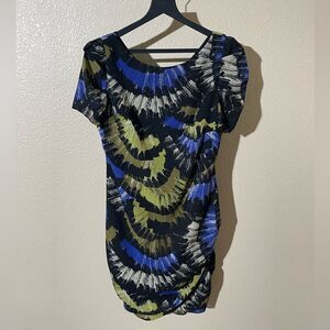 Miss Sixty Blue and Green Patterned Mini Dress